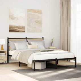 Bed Frame Black, Sonoma Oak Iron, Engineered wood Full ...