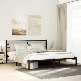 Bed Frame Black, Sonoma oak Iron, engineered wood 72.0 ...