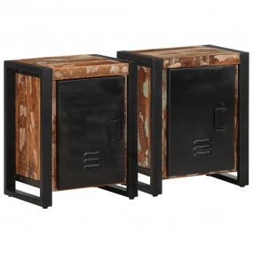 Bedside Cabinet Set of 2 Multicolor Solid Mango Wood, I...
