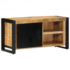 TV Cabinet Black and Brown Solid Rough Mango Wood, Iron