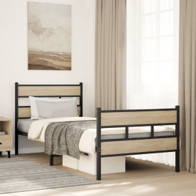 Bed Frame Black, Sonoma Oak Iron, Engineered Wood Twin ...
