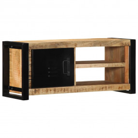 TV Cabinet Black and Brown Solid Mango Wood and Iron