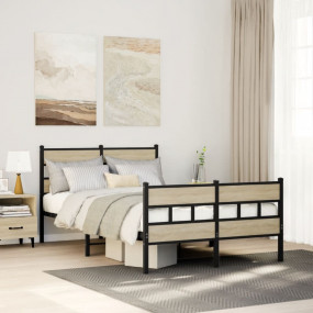 Bed Frame Black, Sonoma Oak Iron, Engineered Wood Full ...