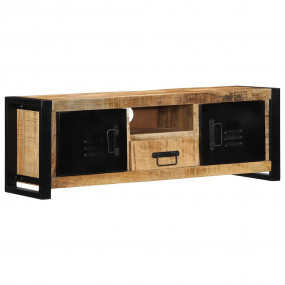 TV Cabinet Black and Brown Solid rough mango wood, iron...