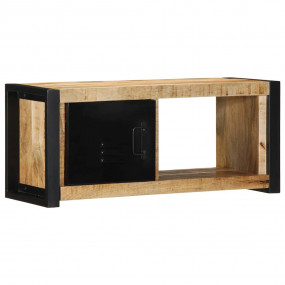 TV Cabinet Black and Brown Solid Rough Mango Wood and I...