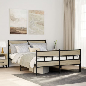 Bed Frame Sonoma Oak, Black Iron, Engineered Wood Full ...