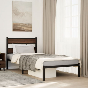 Bed Frame Brown Oak Steel and engineered wood Single Be...