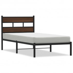 Bed Frame Brown oak Steel, Engineered wood Twin Bed Fra...