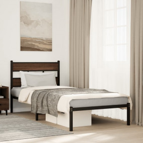 Bed Frame Brown oak Steel Single Single Bed Frame Recta...