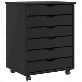 Rolling Cabinet Black Solid pine wood, engineered wood,...
