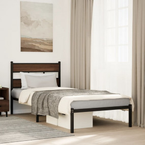 Bed Frame Brown Oak Steel, engineered wood Twin Bed Fra...