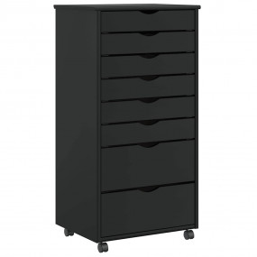 Rolling Cabinet MOSS Black Solid Pine Wood, Engineered ...