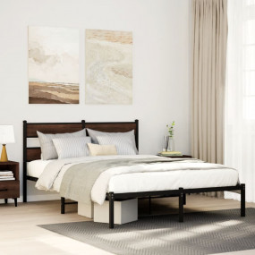 Bed Frame Brown Oak Steel Double Bed Frame Rectangular ...