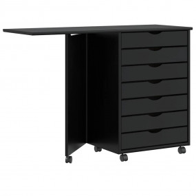 Rolling Cabinet Black Solid pine wood, engineered wood,...