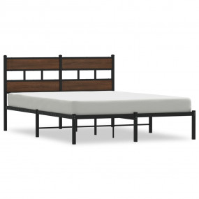 Bed Frame Brown Oak Steel, Engineered Wood Double Moder...