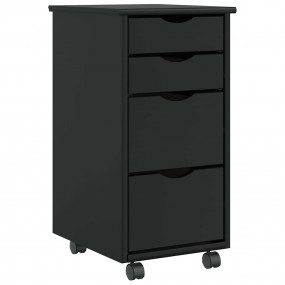 Rolling Cabinet Black Solid pine wood, engineered wood,...