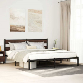 Bed Frame Brown Oak Steel, Engineered Wood Super King B...