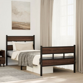 Bed Frame Brown Oak Steel, Engineered Wood Small Single...