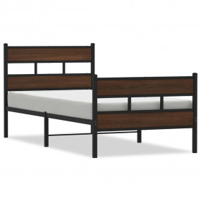 Bed Frame Brown Oak Steel, Engineered Wood Twin Bed Fra...