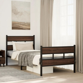 Bed Frame Brown oak Steel, Engineered wood 39.4 x 78.7 ...