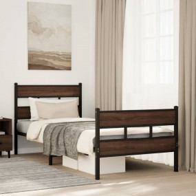 Bed Frame Brown oak Steel Twin Bed Frame Rectangular Mo...