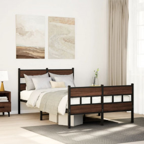 Bed Frame Brown oak Steel, engineered wood Full Durable