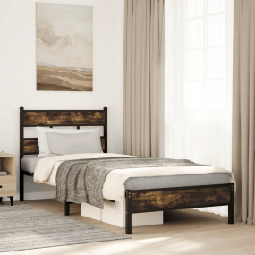 Bed Frame Smoked Oak Steel, Engineered wood Twin Bed Fr...