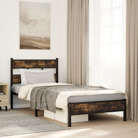 Bed Frame Smoked oak Steel and engineered wood Single B...