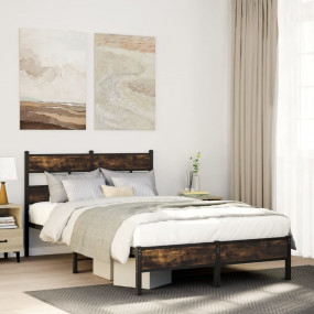 Bed Frame Smoked Oak Steel, Engineered Wood Double Bed ...
