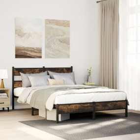 Bed Frame Smoked oak Steel, Engineered wood Full Bed Fr...