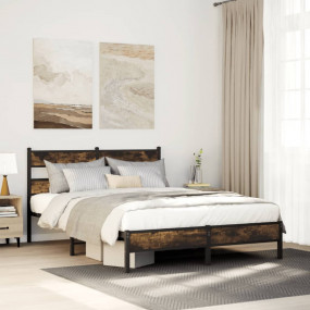 Bed Frame Smoked oak Steel, engineered wood Double Bed ...