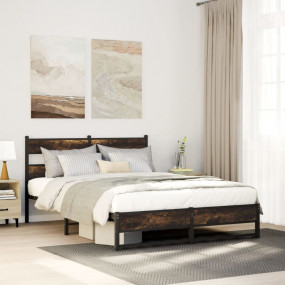 Bed Frame Smoked Oak Steel, Engineered Wood King Size M...