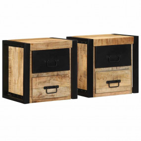 Bedside Cabinet Set of 2 Natural Mango Wood Solid Rough...