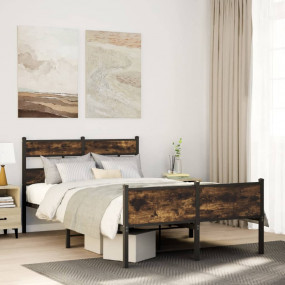 Bed Frame Smoked Oak Steel and Engineered Wood Small Do...