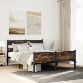 Bed Frame Smoked Oak Steel, Engineered Wood Full Bed Fr...