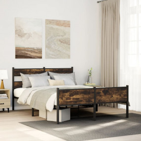 Bed Frame Smoked Oak Steel, Engineered Wood King Size B...