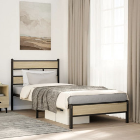Bed Frame Sonoma Oak Steel, Engineered Wood Twin Bed Fr...