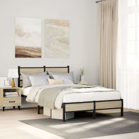 Bed Frame Sonoma oak Steel and engineered wood Double