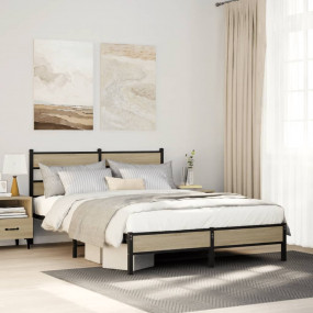 Bed Frame Sonoma oak Steel, Engineered wood Full Bed Fr...