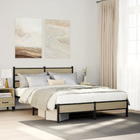 Bed Frame Sonoma oak Steel, Engineered wood Full Bed Fr...