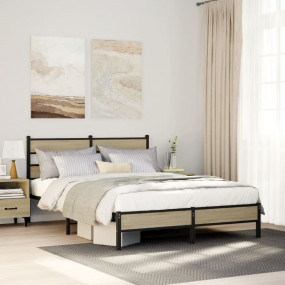 Bed Frame Sonoma Oak Steel, Engineered Wood Full Bed Fr...
