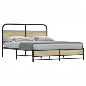 Bed Frame Sonoma oak Steel, Engineered wood King Bed Fr...