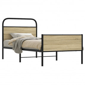 Bed Frame Sonoma oak Steel 75x75.6 in Bed Frame Rectang...