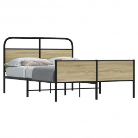 Bed Frame Sonoma Oak Steel, Engineered Wood Full Bed Fr...