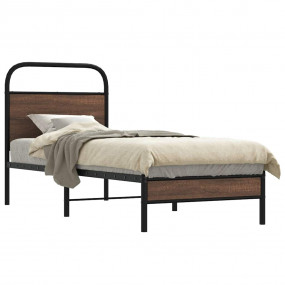 Bed Frame Brown Oak Steel, Engineered Wood Single