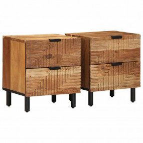 Bedside Cabinet Set of 2 Natural Acacia Solid Acacia Wo...