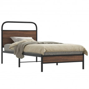 Bed Frame Brown Oak Steel Single Classic/Traditional Be...
