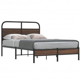 Bed Frame Brown oak Steel, engineered wood Double Bed F...
