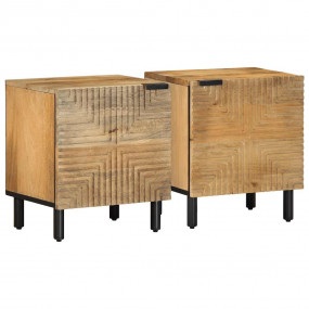 Bedside Cabinet Set of 2 Brown Solid Mango Wood, Metal ...