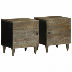 Bedside Cabinet Set of 2 Light Grey Solid Mango Wood, M...